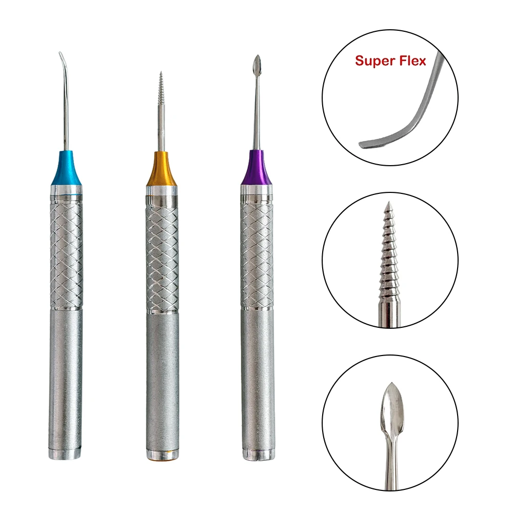 3 Pcs/set Stainless Steel Flexible Dental Periotome Extraction Kit for Broken Root and Apical Fragments Removal
