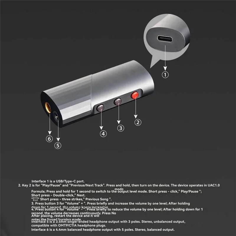 

CJSD-CD-20 Protable Decoder Type-C Cable Audio Decoding And Headphone Amplifier 3.5Mm 4.4Mm Plug Earphones Accessories