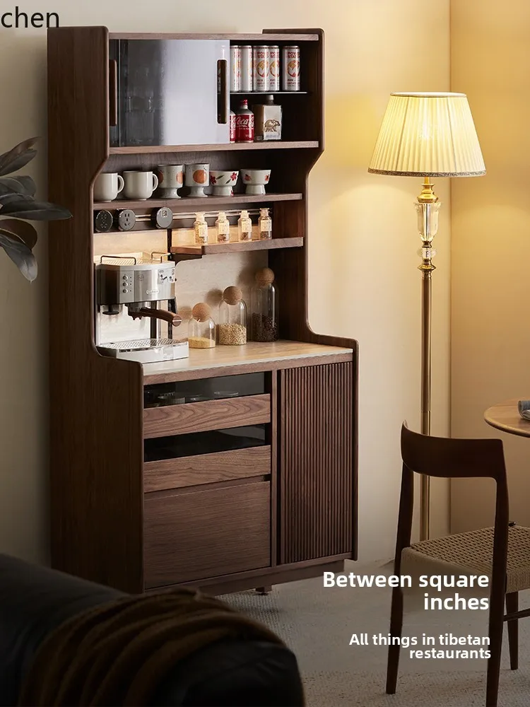 

LXC solid wood dining side black walnut locker against the wall integrated rock slab retro living room storage cabinet