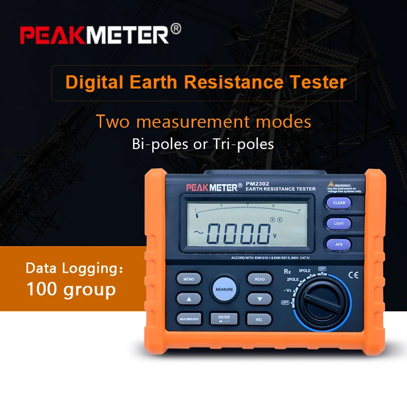 Top Sale 100 Group Data 4K Ohm Earth Volt 200V Ground Resistance Meter