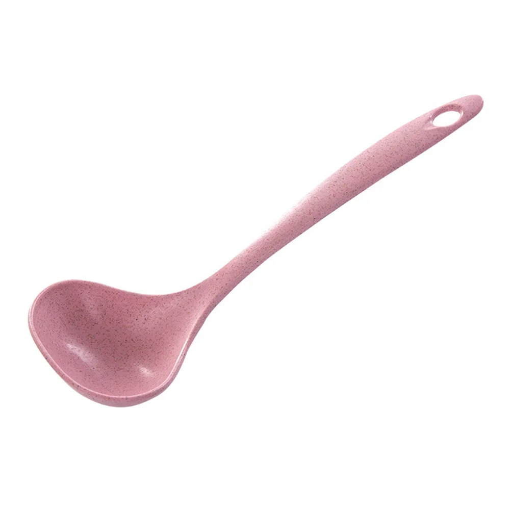 

Red Long Handled Soup Spoon Wheat Straw Material Deep Scoop Ladle for Hotpot Noodle Rice Easy Storage