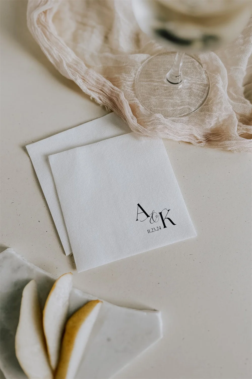 50PCS Custom Modern Monogram Printed Wedding Napkins | Simple Black and White Initial Cocktail Napkins for Wedding Reception | B