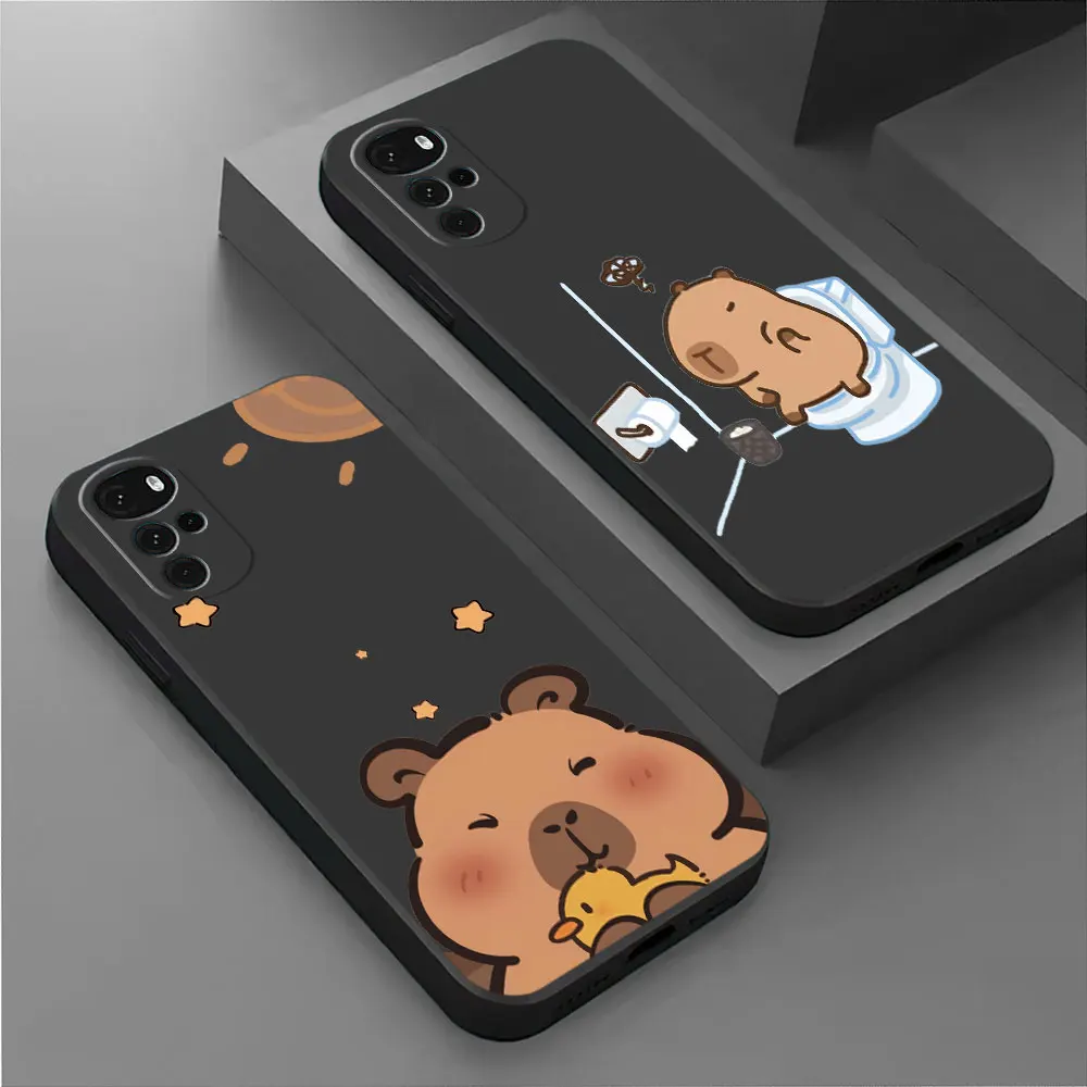 Bumper Black Soft Phone Case for Motorola Moto G50 G73 G60s G22 G71 G72 G30 G60 G52 G53 G31 G32 G51 Cute Capybara Cover Bag