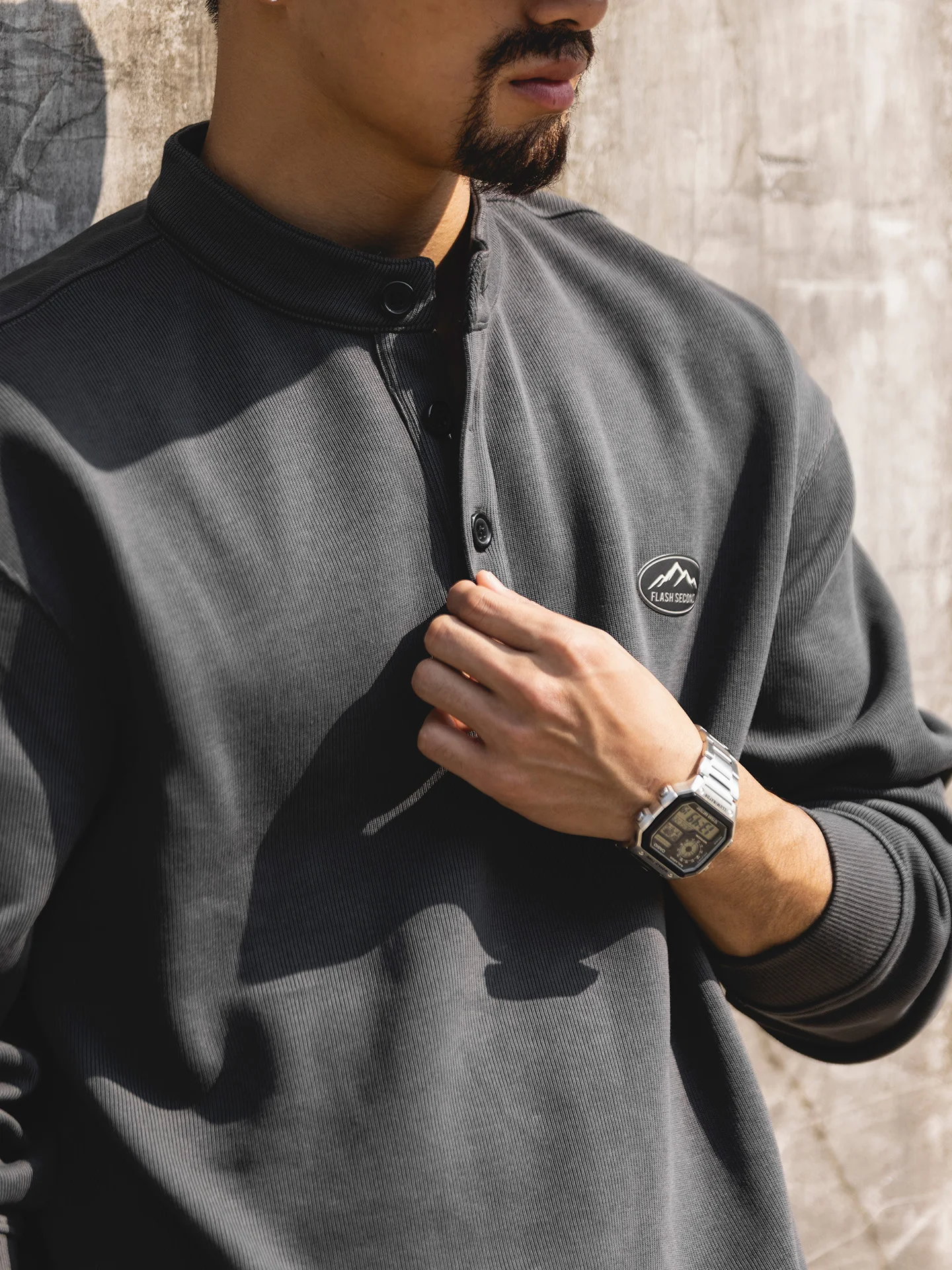 American Retro Henry Collar Sweatshirt Men's Loose Casual Long Sleeve Half Open Autumn Fashion Inner Shirt Base Layer Top