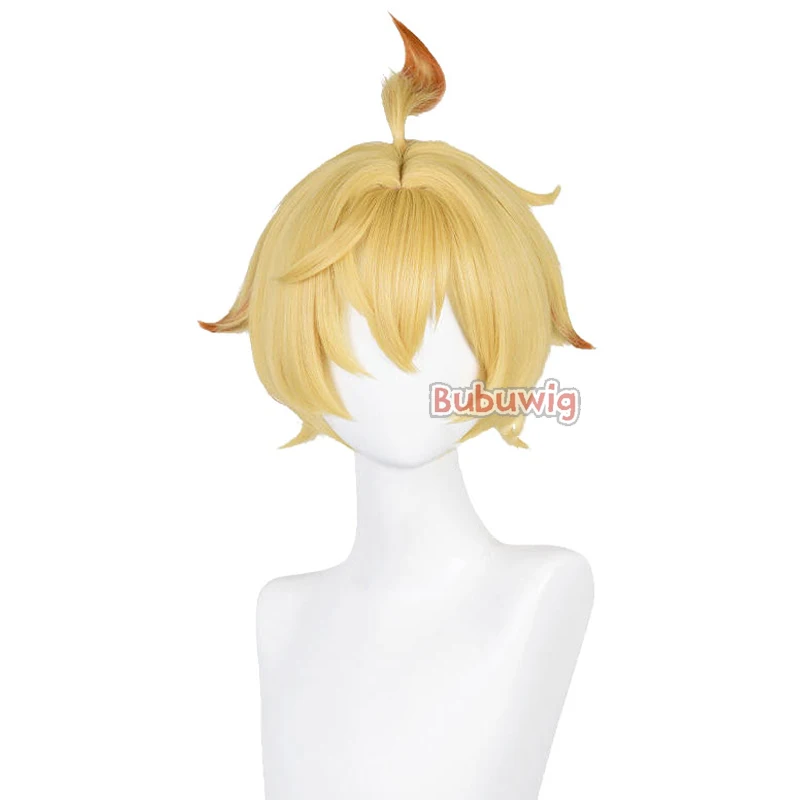 [Big Sale]Bubuwig Synthetic Hair Mika Cosplay Wigs Genshin Impact Mika 30cm Short Straight Mixed Blonde Men Wigs Heat Resistant