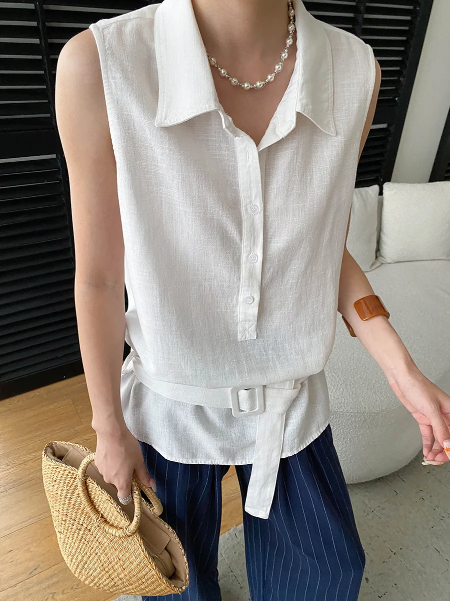 Sommerliches Damen-Tanktop mit einfarbigem Kragen und lockerem Schnitt am Bund – Detail 8