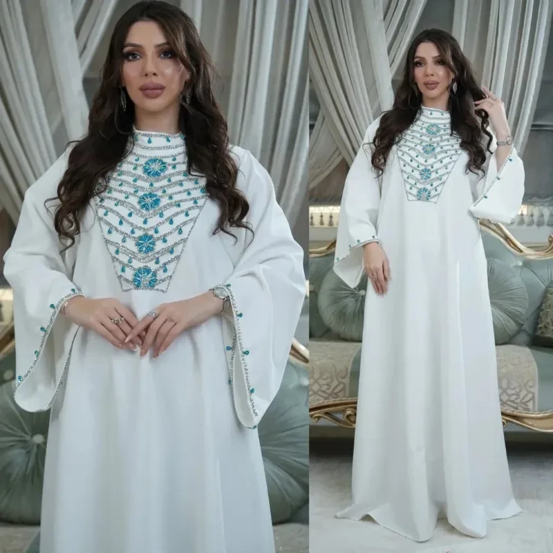 

Ramadan Dubai Luxury Woman Evening Dress Moroccan Maxi Abaya Muslim Diamonds Kaftan Eid Jalabiya Islam Clothing Caftan Abayas