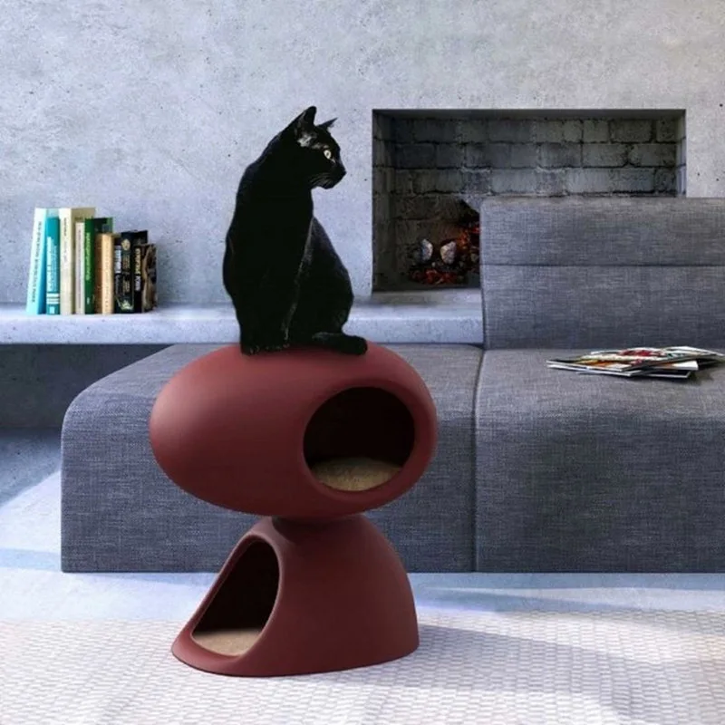 Eco-friendly Upper Lower Two Layers Cat Nest Villa Indoor Pet Cat House Scratching Board Toy Suede Four Seasons