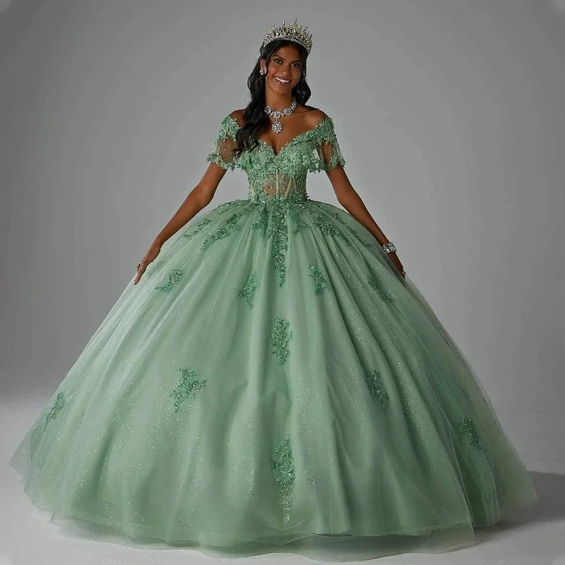 

Luxury Ball Gown Quinceanera Dress for Girl Glitter Off the Shoulder Big Bow Appliques Vestidos De 15 Anos Customized