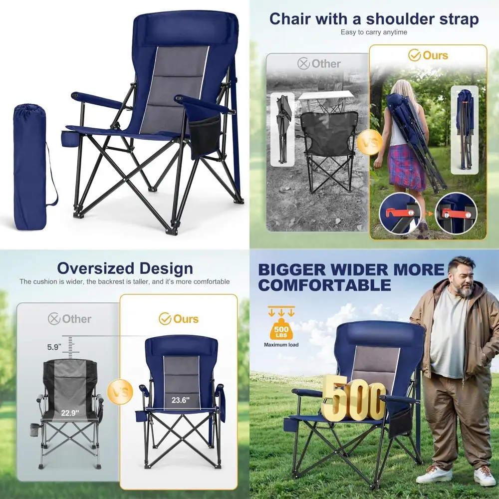 

Складное туристическое кресло повышенной прочности с подстаканником и карманом, выдерживает нагрузку до 227 кг, синее