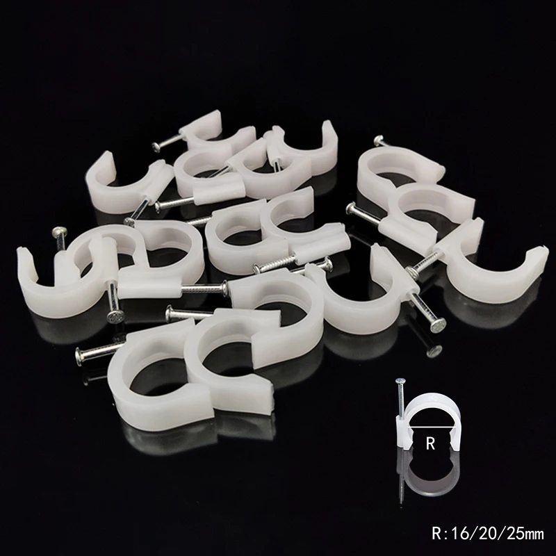 45PCS Round Cable Clips 16/20/25mm C Shaped Steel Nail Wire Clamp PVC Pipe Clamp Line Cord Buckle Management Fixed Wall Holder