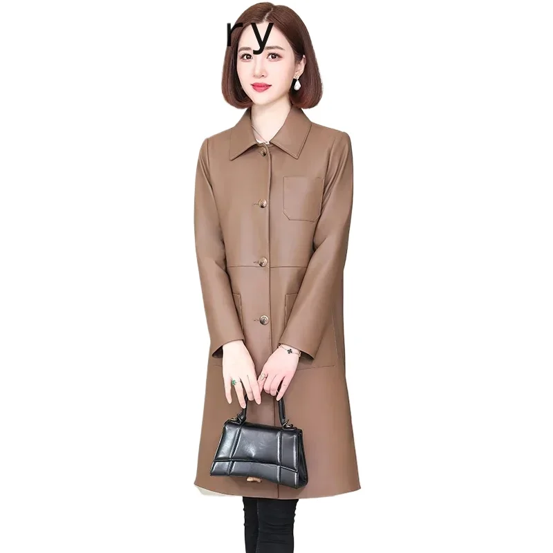 2024 Spring Autumn Genuine Sheepskin Leather Jacket Women Mid-length Leather Jackets Woman Real Leather Coat Windbreaker Korean