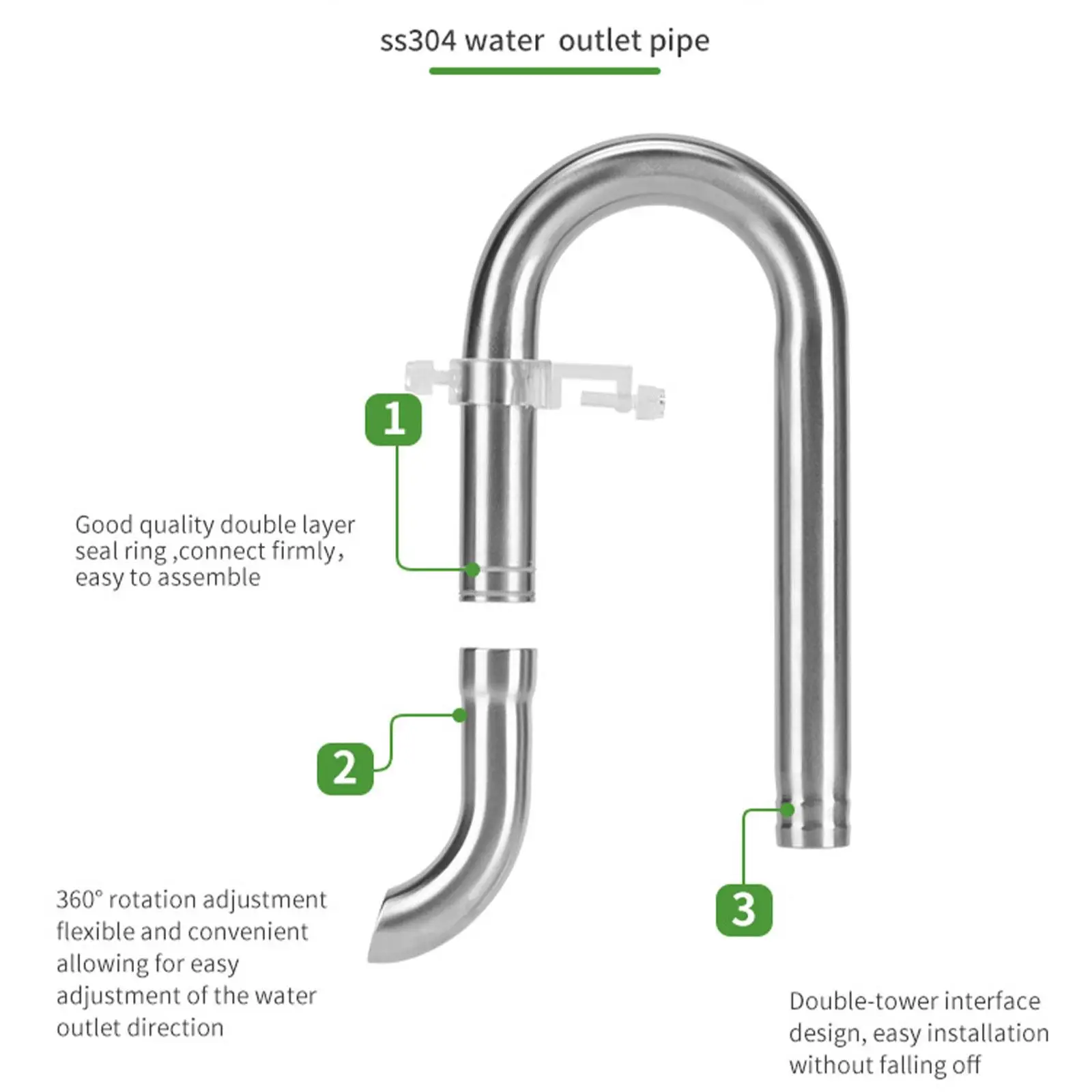 Stainless Steel Aquarium Lily Pipe Set Leakproof Tubing Compatible with Standard Outlet Filter for Planted Tanks