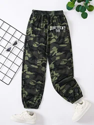 Spring summer new casual boy alphabet print spring autumn new camouflage elastic leg casual pants