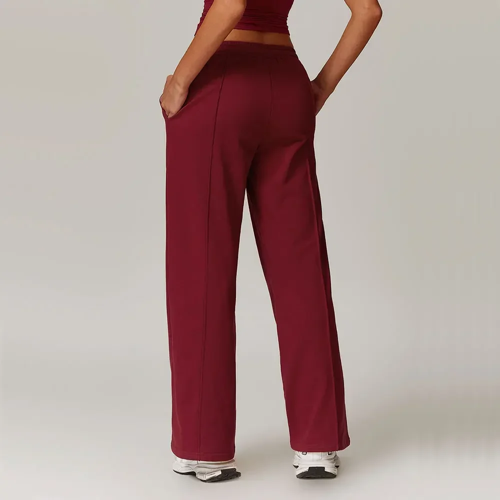 Winter High Waist Loose Fit Sports Sweatpants for Women Pocket Straight Leg Casual Pants Fitness Running Sports Pants for Women