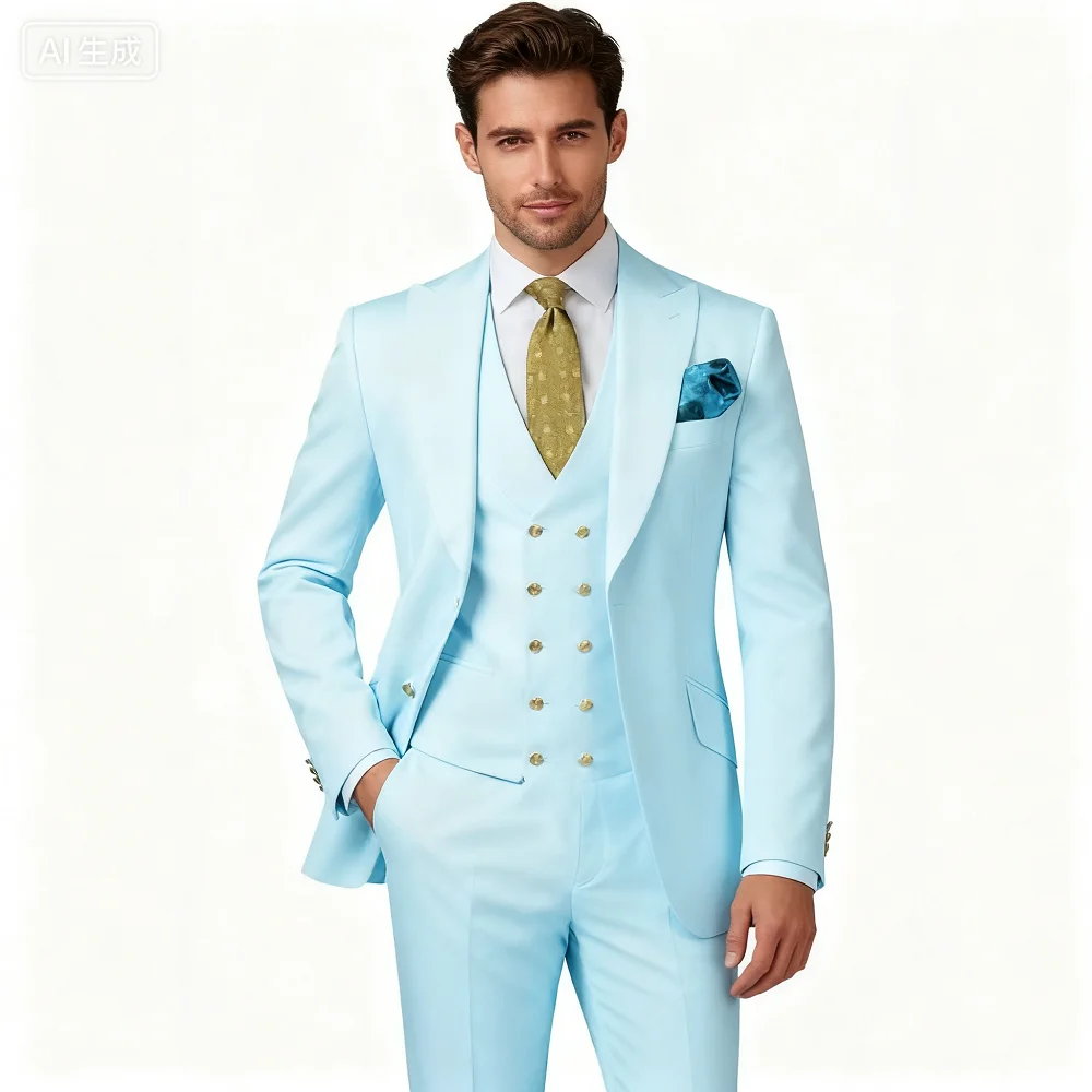 

Men's Slim Fit Prom Tuxedo 3-Piece Set with Peak Lapel Blazer Vest Pants - Wedding Groom Business Formal Party Costume Homme