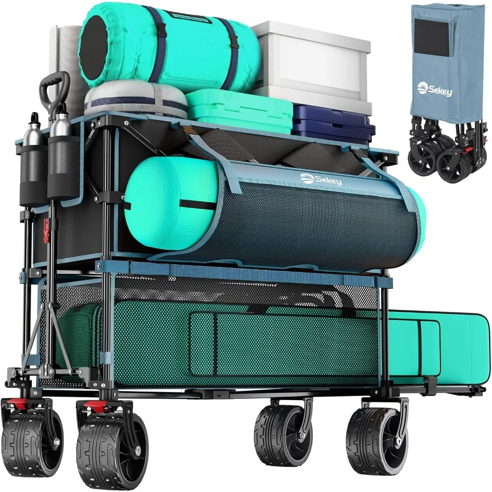 

Складной двухэтажный тележка большой емкости 400 л с тормозами, удлиненная тележка-удлинитель длиной 50 дюймов, сверхмощные складные тележки 500 фунтов,