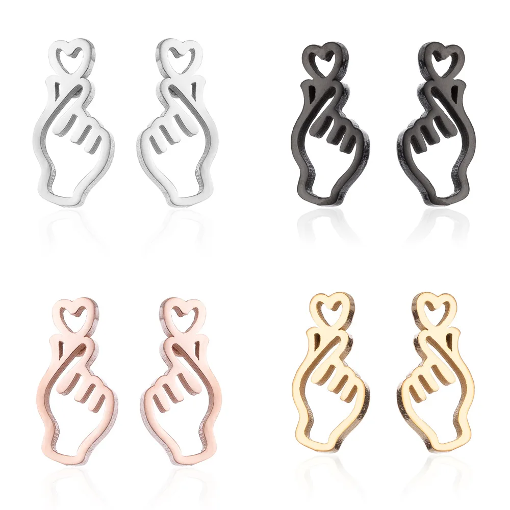 2023 Fashion Star and Moon Heart Gesture Bicycle Heartbeat Stainless Steel Earrings Jewelry Wholesale image 5
