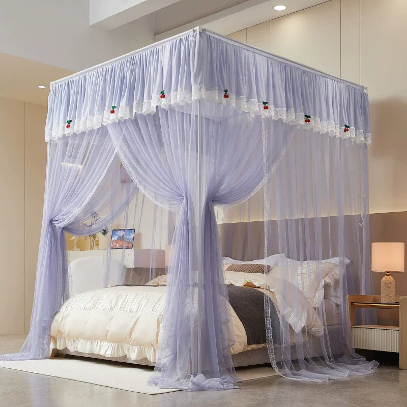 New Design Palace Quadrate Mosquito Net for Girls Pole Piercing Bed Curtain Tent Bed Room Decoration with Bracket