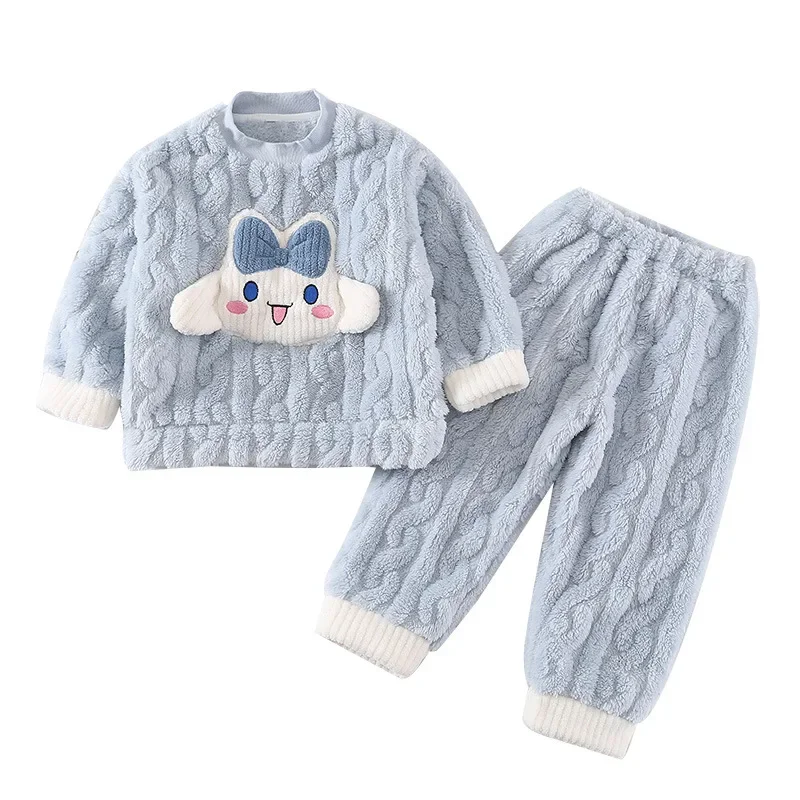 Doce cinnamoroll anime sanrio linda boneca crianças camisa de flanela calças pijama bonito kawaii grosso coral veludo homewear pano brinquedo