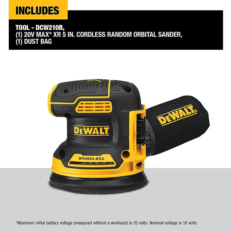 DEWALT DCW210 Orbital Sander With 20V Lithium Battery Brushless Cordless Vibration Polishing Woodworking Eccentric Sander