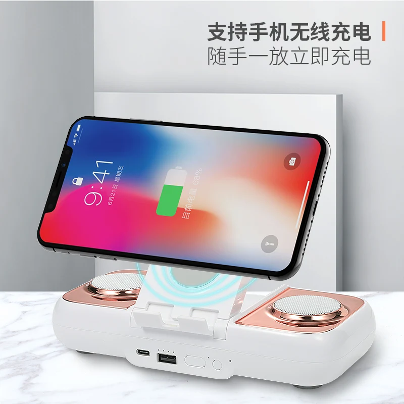 

Smartphone Bluetooth speaker with clip, wireless fast charging power bank stand, multifunctional, portable folding sound device