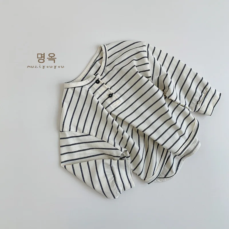 Long Sleeves Top Boys Grils Children Autumn Spring New Simple Versatile Striped T-shirt Korean Loose Casual Cotton