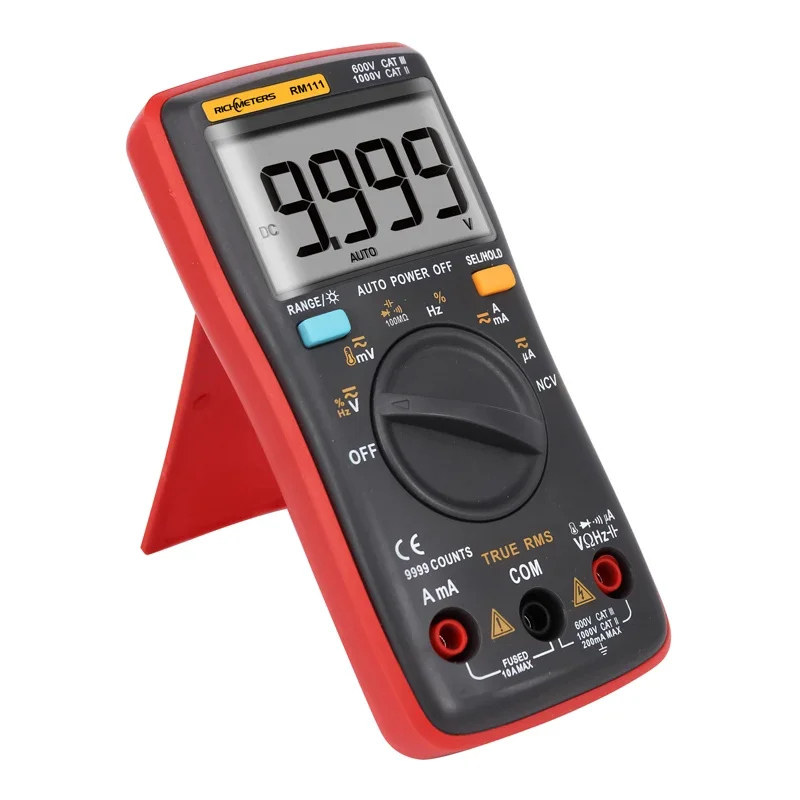 RM111 Auto Range Digital Multimeter AD/AC Voltage 9999 Counts LCD Display Backlight Diode Test Temperature True Rms