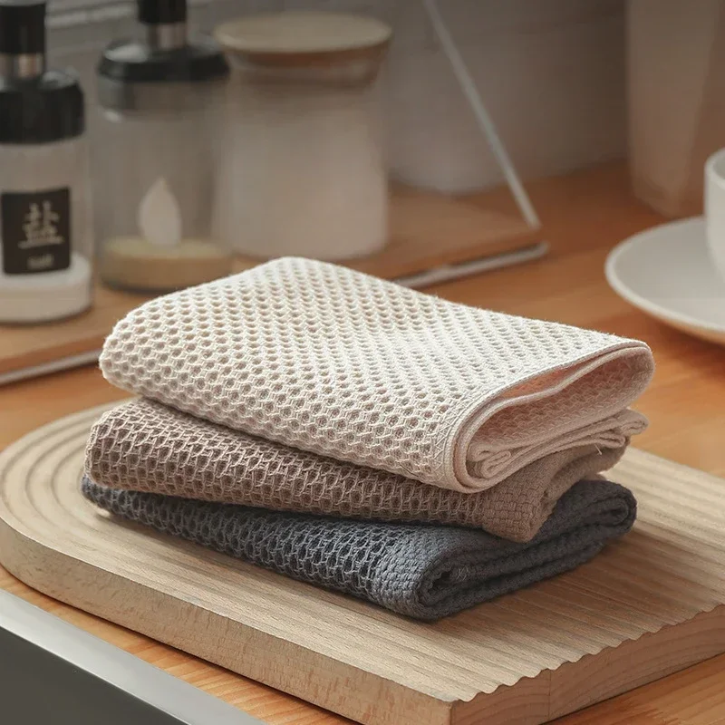 Cotton Towel Soft Absorbent Dishcloth Kitchen Dish Rags Honeycomb Breathable Face Wash Towel Household Cleaning Cloth Wash Cloth