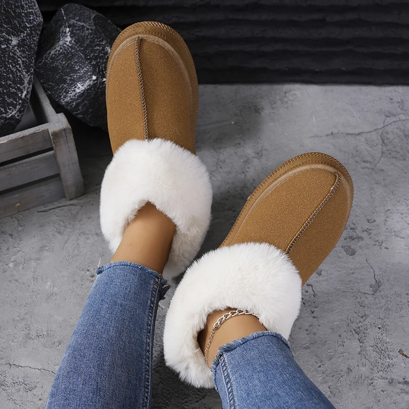 Faux Fur Women Snow Boots 2024 Winter Fashion Suede Thicked Plush Ankle Boots Woman Outdoor Non-Slip Warm Cotton-Padded Shoes