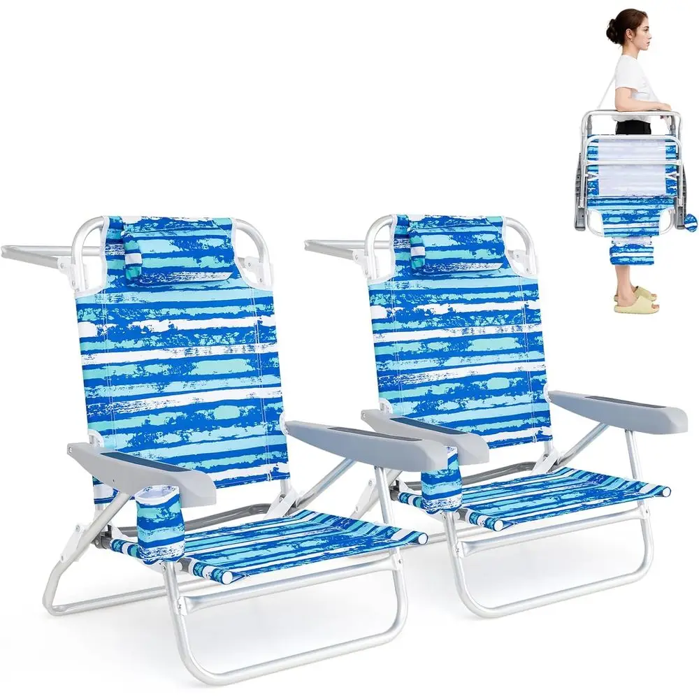

Portable Blue 2-Piece Folding Camping Chairs with Adjustable Backrest, Cup Holder, and Carry Strap for Outdoor Relaxation