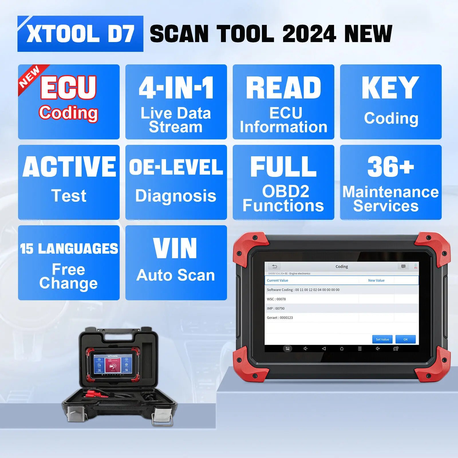 2025 XTOOL D7 Car Diagnostic Tools Bidirectional Control CAN FD ECU Coding All System Diagnostics 36 Resets Automotivo Scanner