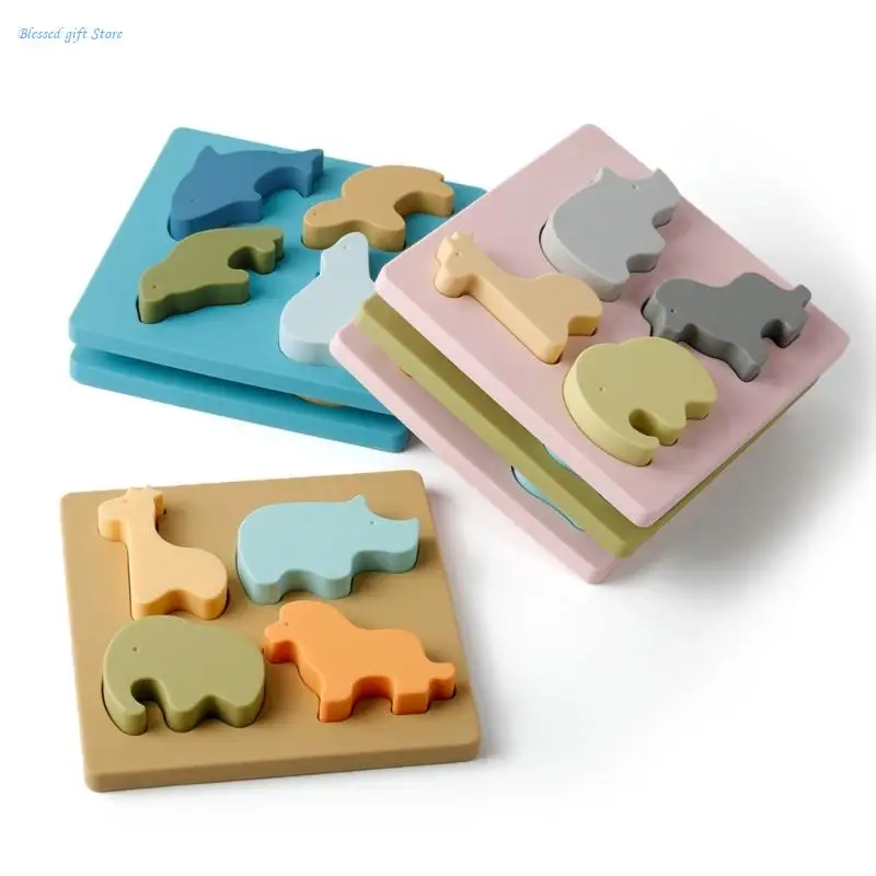 Silicone Puzzle Toy with Board Soft Animal Block for Toddlers Boys Girls