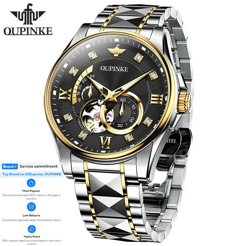 

OUPINKE 3245 Mens Watch Diamond Dial Auto Date Imported Automatic Mechanical Watches Tungsten steel Waterproof