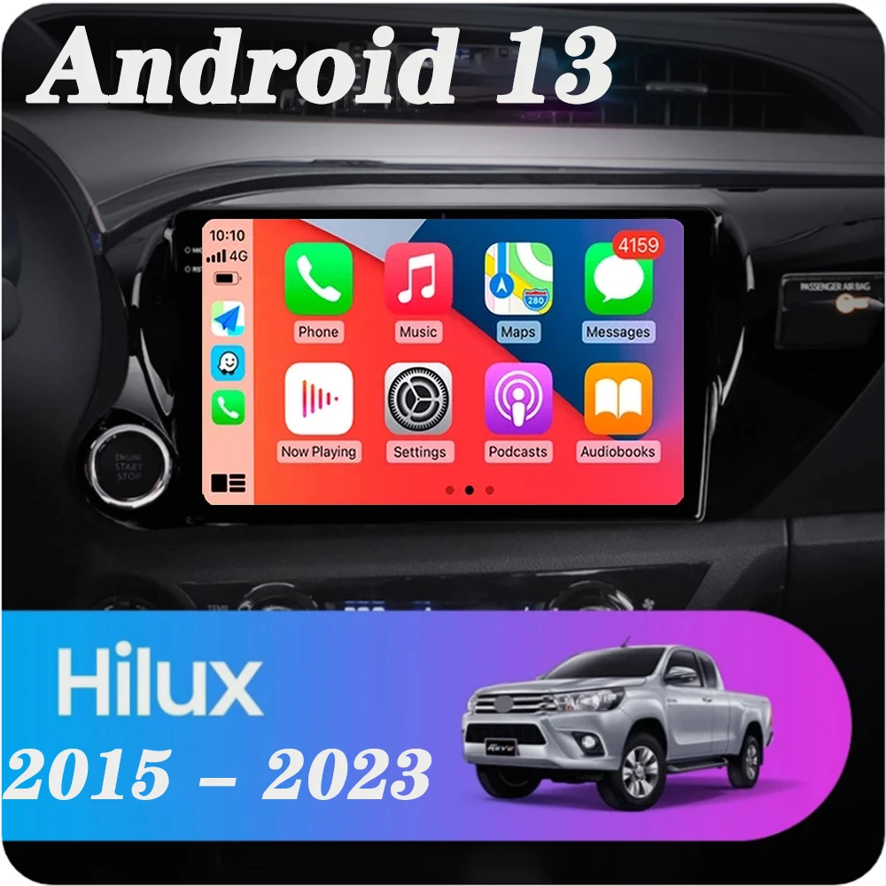 For Toyota Hilux Pick Up AN120 2015 - 2023 LHD Android 13 Auto Carplay Car Radio Multimedia Stereo Video Player GPS WIFI+4G BT