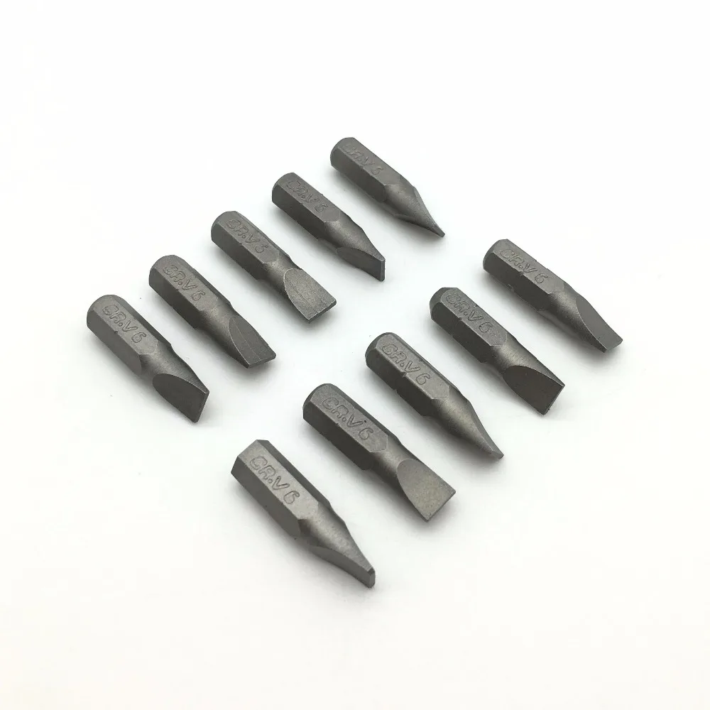 10pcs Slotted SL4 SL5 SL6 1/4 inch 6.35mm Hex Shank 25mm Long Screwdriver Bits Flat 4 5 6mm Chrome Vanadium Steel Bit Set