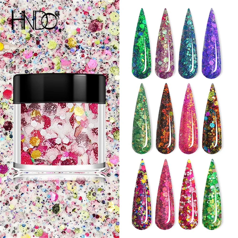 HNDO 12 kolorów butelka Nail Art kolorowe cekiny Pigment pył akrylowy proszek do zanurzania zestaw brokat do paznokci profesjonalny materiał