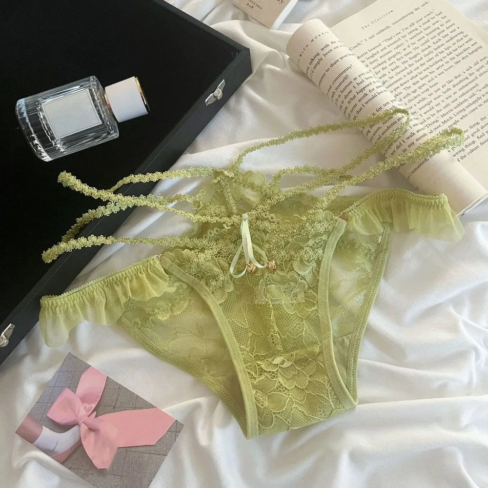 

Breathable with Bell Ice Silk Panties Thong Cotton Crotch Lace Bow Briefs Underwear Underpants Women's Summer Panties Girl