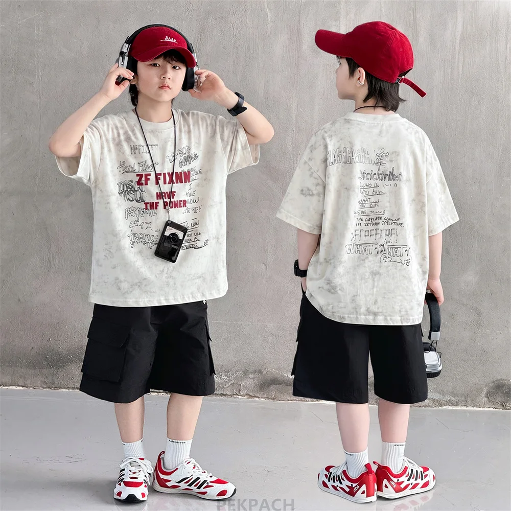 

2026 New Arrival Summer Clothing Set For Teen Boys Cotton Top And Bottom Tracksuit Kids Children Casual Clothes Set With Letters