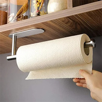 Stainless Steel Paper Towel Holder Self Adhesive Kitchen Roll Paper Holder No Punching Kitchen Bathroom Lengthen Storage Rack