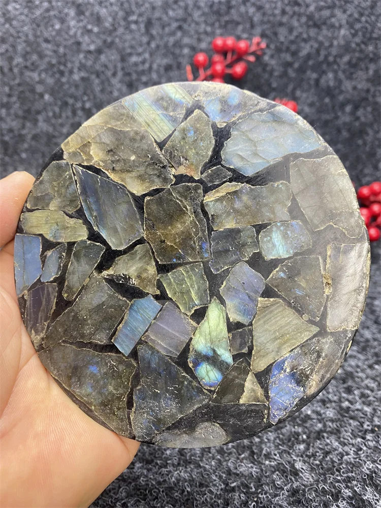 Minerales Natural Labradorite Round Sections Treated Reiki Ore Specimens Are Used For Home Decor Room Decoration Decorate Gift