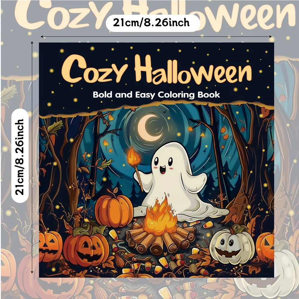 Cozy Halloween Bold And Easy Coloring Book  For Adults and Teens Stress Relief Creative Fun Activity Book Gift