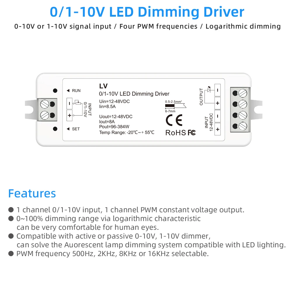 mini cv led dimming controller canal dc 12v 24v 36v 48v pwm tensao constante saida 8a 384w canal 010v bt 01