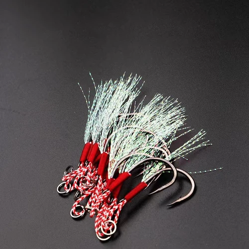 Imagen 2 del producto 10 unids/lote de anzuelos de pesca de acero al carbono fundido, anzuelo de pesca con hilo, señuelo de pluma, aparejos de pesca, anzuelo con cabeza de Jigging lento, accesorios de señuelo