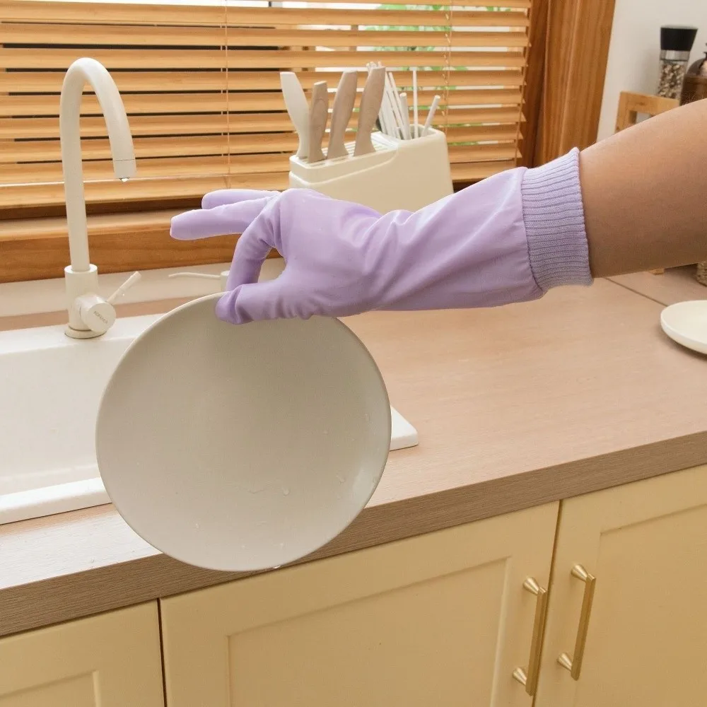 Waterproof Dishwashing Gloves Warm Fleece Thickened Laundry Gloves Tear-resistant Threaded Sleeve Cuff Housekeeping Gloves