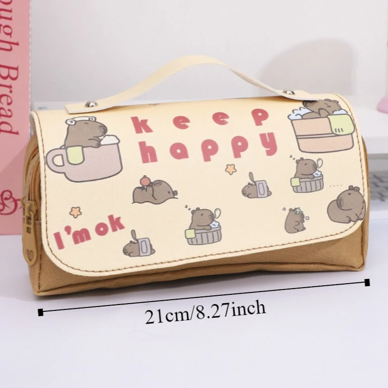 PU Capybara Pen Bag Multi-layer Organizer Kapibara Pencil Case Simple Dirt Resistant Large Capacity Pencil Bag Student Learning