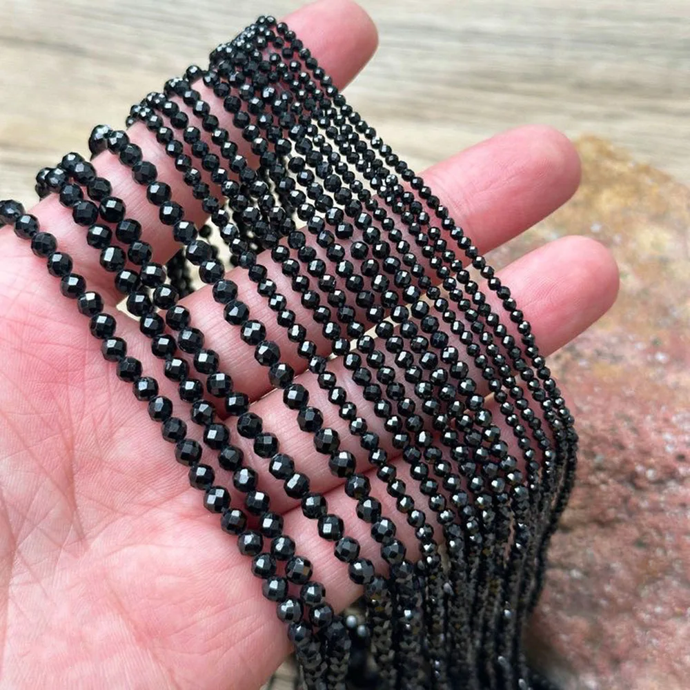 2mm 3mm 4mm Natürlicher schwarzer Spinell, facettierter runder Stein, Kristall-Energie-Edelstein für DIY, für Männer und Frauen – Detail 2