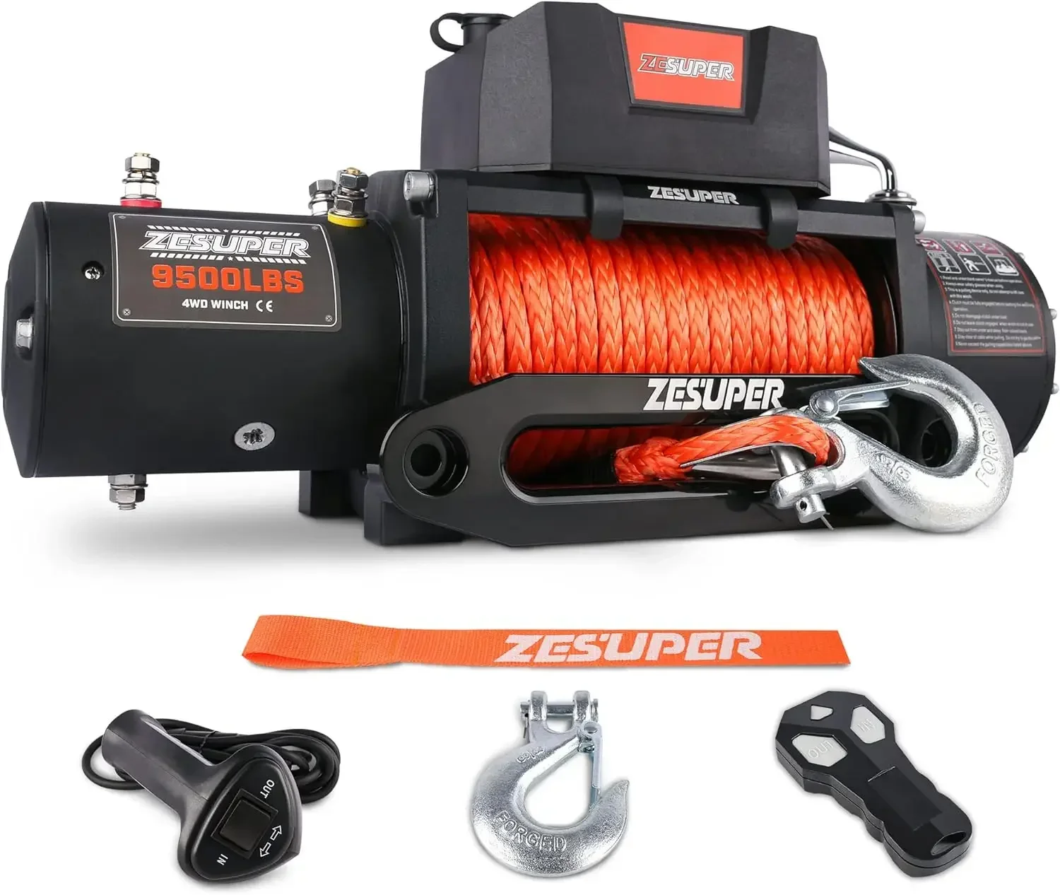 

9500 lbs Electric Winch Kit Waterproof IP67 Electric Winch with Hawse Fairlead, with Both Wireless Handheld Remote