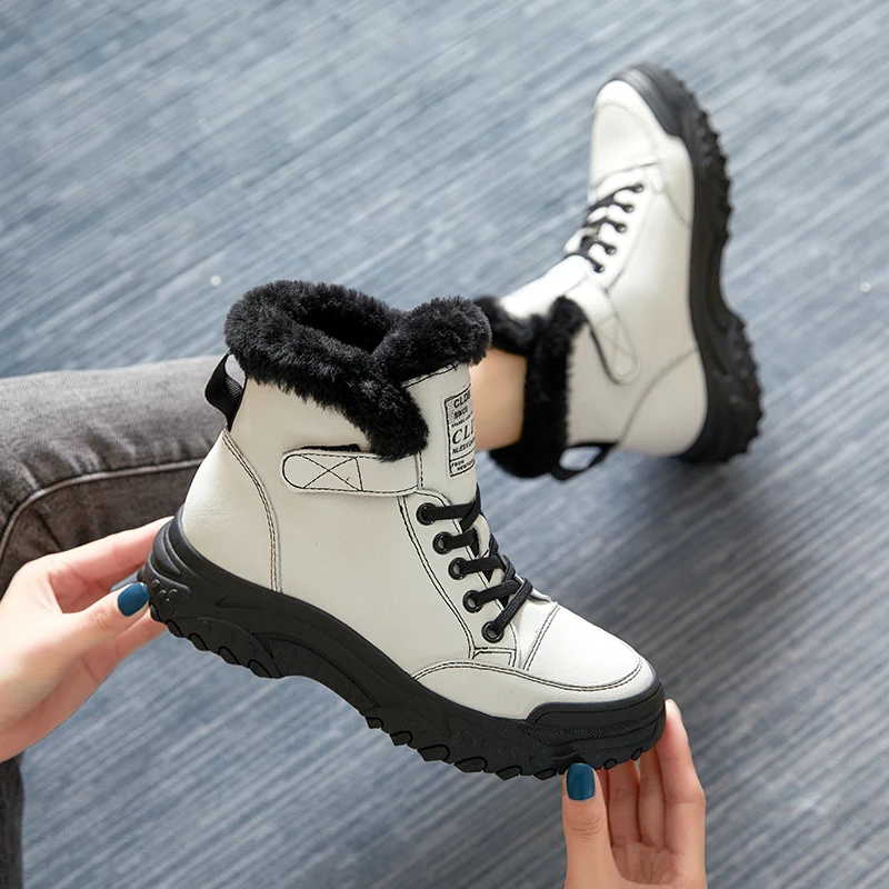 Winter Platform Shoes for Women 2023 Designer Luxury Sneakers Girls Plush Sports Shoes Flats Snow Fur Ankle Boots Tennis Female