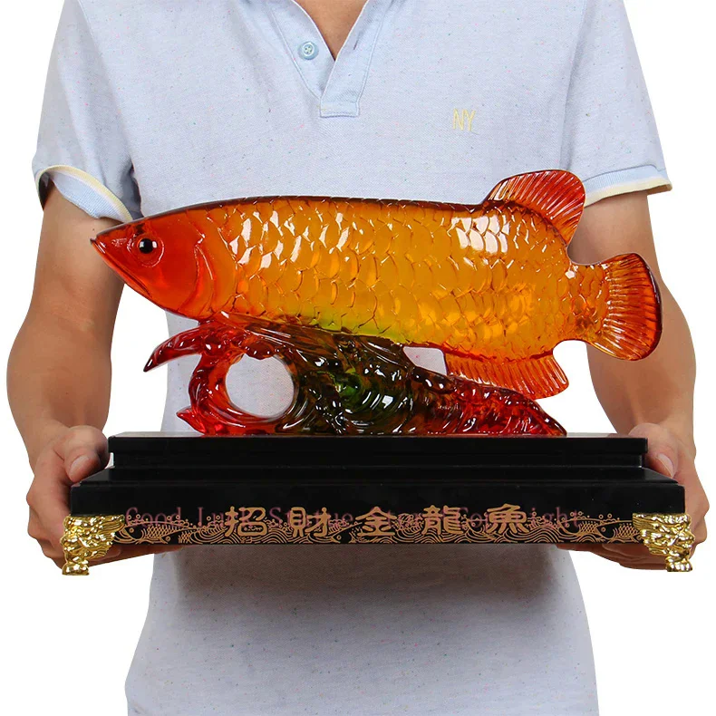 Business Bring in wealth treasure Money Drawing TOP Talisman # Gold Dragon Fish Arowana FENG SHUI art statue